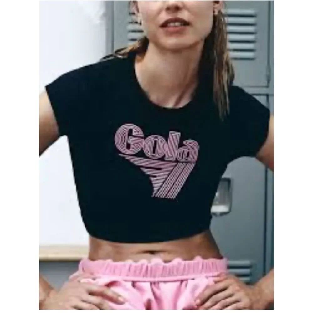 Anthropologie X GOLA Black Short-Sleeve Tee with Pink Gola Graphic